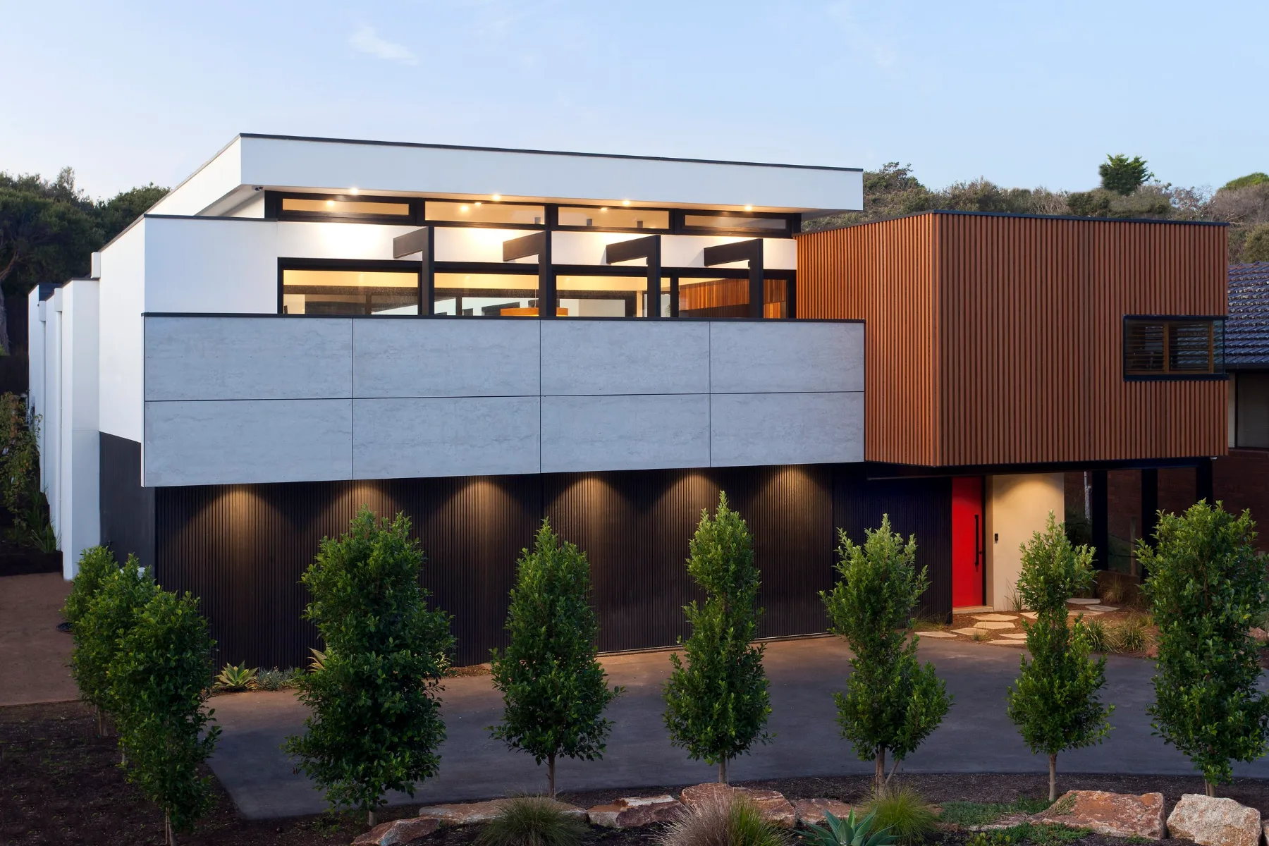 Canterbury, Mount Martha. The house from the street at dusk.