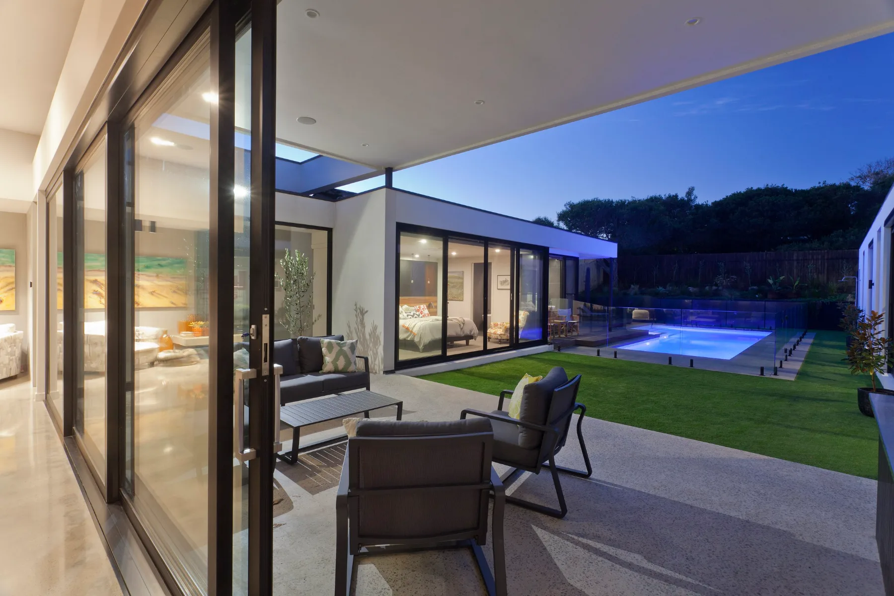 Canterbury, Mount Martha. Covered terrace looking over the pool.