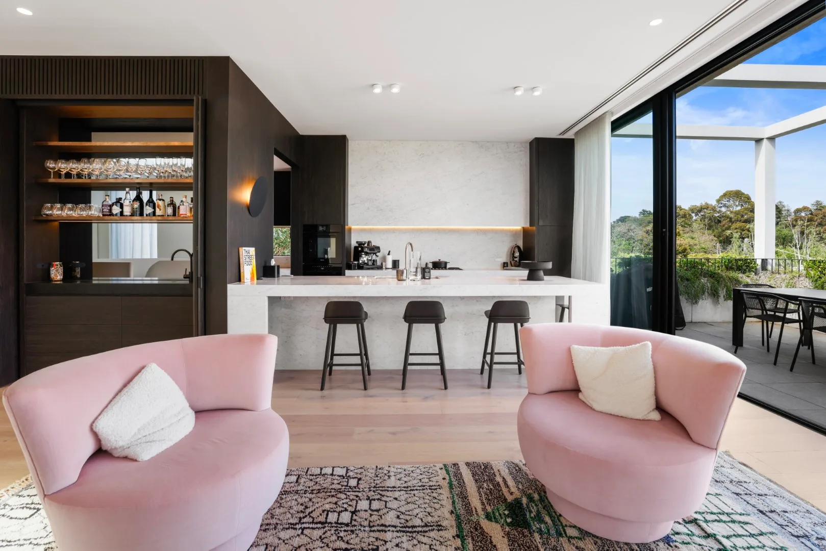 Cloverdale. Kitchen and living, lighting on one scene.