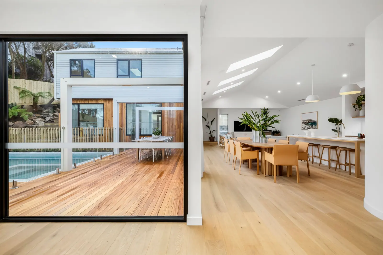 Prince Street, Mornington. Living and dining along the glazed wall.