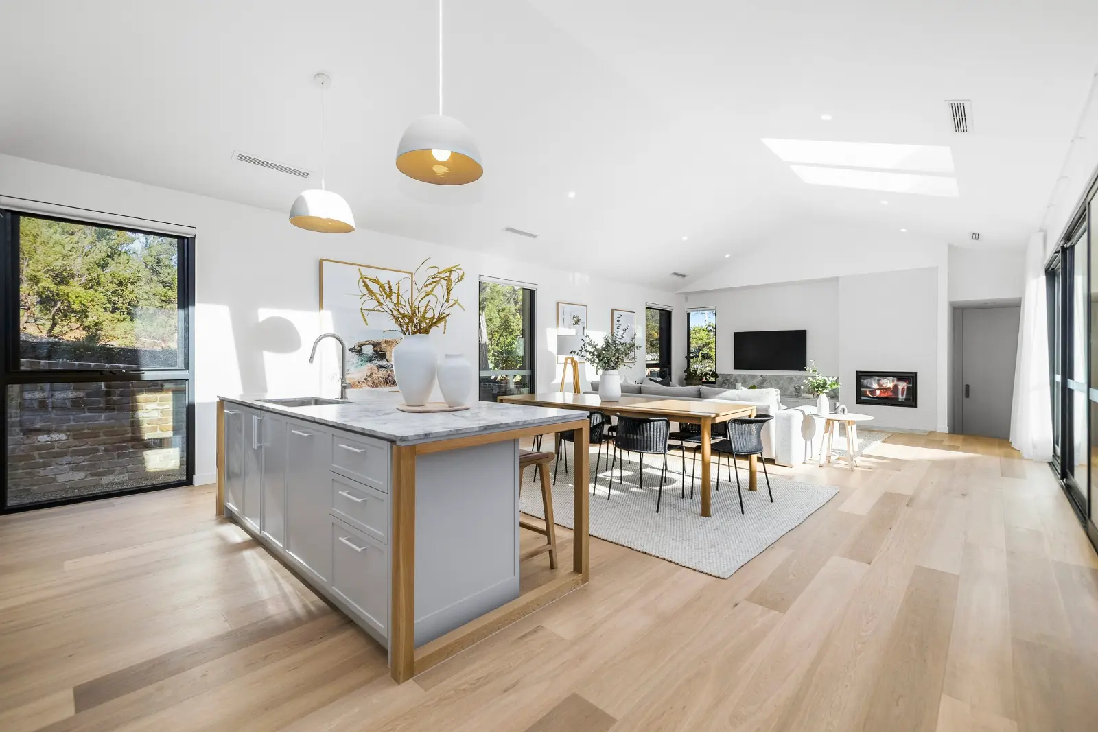 Stringer Road, Blairgowrie. Kitchen and dining under the raked ceiling.